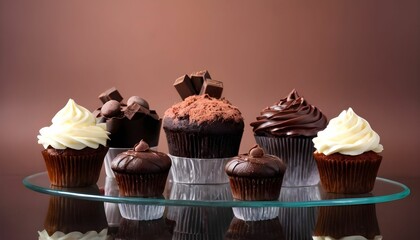 World chocolate day with a lot of different chocolates with cup cakes chocolate cakes holding on...