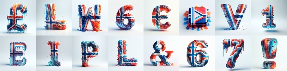 Norway flag colors lettering. AI generated illustration