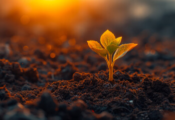 Young plant growing in the morning light on nature background - obrazy, fototapety, plakaty