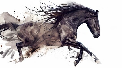 Obraz na płótnie Canvas The abstract essence of a horse in motion is captured in this monochromatic artwork, merging fluidity with the animal's raw power.