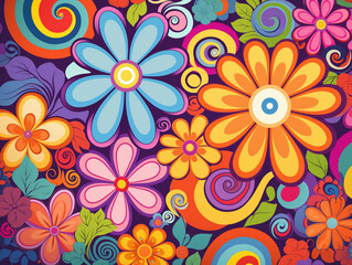 Ai Generated Art Abstract Colorful Floral 60s Pattern Of Flowers
