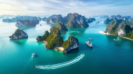 Fotobehang Halong bay world heritage site  spectacular limestone islands and emerald waters in vietnam © Ilja