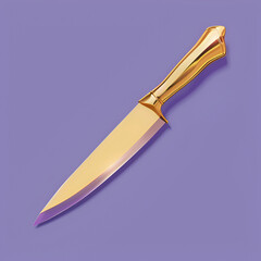 3d icon of a golden cooking knife purple backgroud