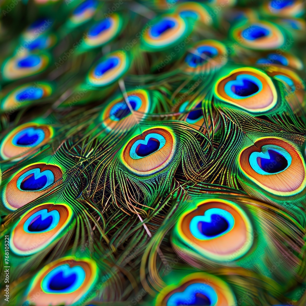 Poster close up capture of colorful peacock plumage creating a stunning background image