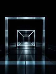 Ai Generated Art Black Reflective Limitless Light Cube On a Black Background