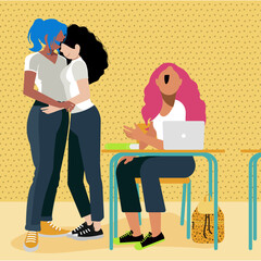 Love's Canvas: Queer Life in Everyday Moments -  Lesbian Couple Embracing Affectionately at School