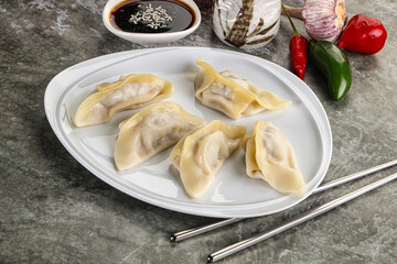 Japanese cuisine - dumplings gyoza with sauce
