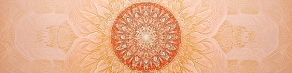Papier Peint photo Style bohème a mesmerizing mandala against a peach-colored backdrop, emphasizing the fine details and soft hues with exceptional clarity.