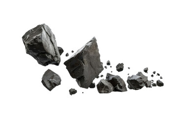 Dark space rocks in a meteorite stream ,isolated on white background or transparent background, png clipart die-cut