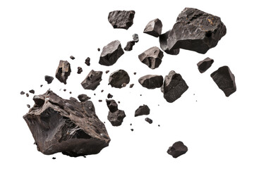Dark space rocks in a meteorite stream ,isolated on white background or transparent background, png clipart die-cut - obrazy, fototapety, plakaty