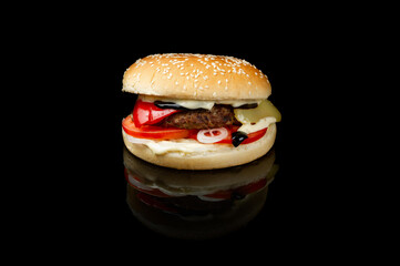 hamburger on black background