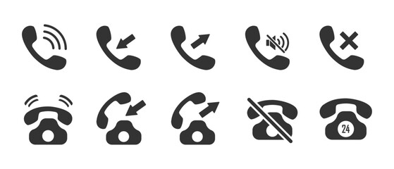 call icon set, Black solid style collection of simple telephone designs for graphic needs, vector eps 10.