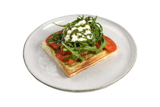 waffle with egg, tomatoes and herbs, cut out