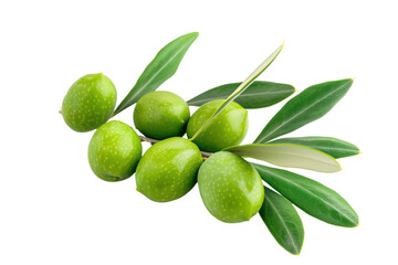 A bunch of green olives on a white background - obrazy, fototapety, plakaty
