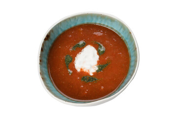 tomato soup, cut out, top view