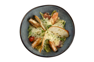 Caesar salad with shrimp, cut out
