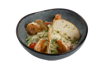 Caesar salad with shrimp, cut out