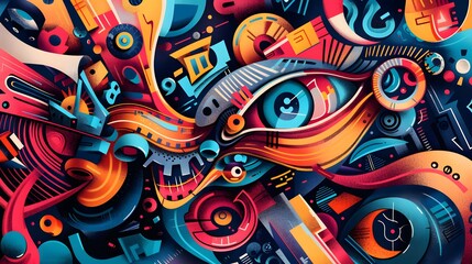 Naklejka premium A vivid depiction of technology's essence through abstract expression.