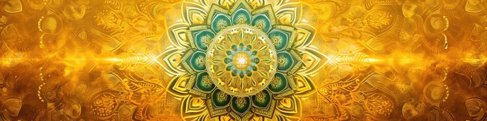 a hypnotic mandala on a goldenrod backdrop, emphasizing the radiant hues and precise contours in high-definition detail.