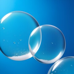 Blue soap bubbles background. Detergent foam bubble on water. 