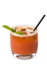 cocktail with ice and mint in a glass glass, cut out