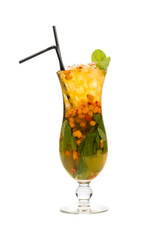 cocktail with mint, berries and ice, cut out