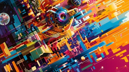 A vivid depiction of technology's essence through abstract expression.