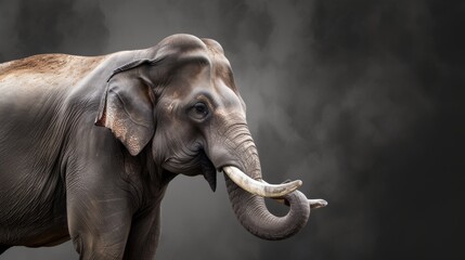 An elephant captured in a studio setting, with dramatic lighting emphasizing its wise expression and regal posture