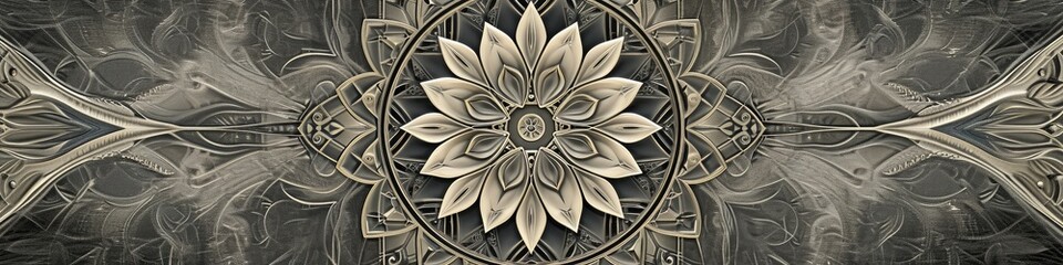 a hypnotic mandala against a pewter gray backdrop, highlighting the delicate details and neutral tones in breathtaking high-definition.