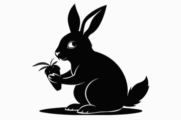 beautiful black eating rabbit silhouette with white background