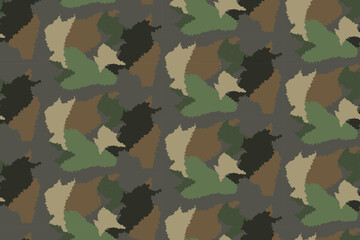 Seamless camouflage print. Vector pattern Green brown black olive color forest texture. Paint for fabric and fashion textiles. Camouflage background. Vector seamless camouflage pattern