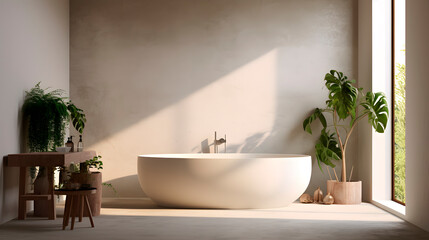 Fototapeta na wymiar minimalist bathroom, minimalist bathroom with nature decoration, minimalist architecture