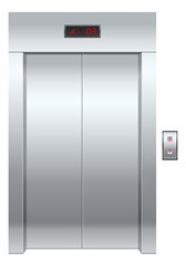 Elevator door with display and buttons. Realistic mockup