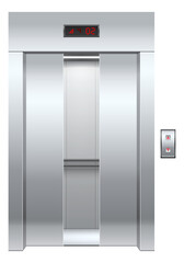 Open elevator doors mockup. Realistic steel entrance