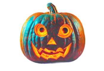 dark O decor Jack space glass Lantern evil concept Halloween Neon halloween background copy eyes face Festive pumpkin holographic made spooky