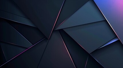 Abstract dark blue geometric background with glowing pink and blue neon lines.