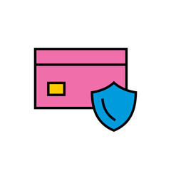 Finance protection vector icon. Bank card with shield. Cyber security icon.