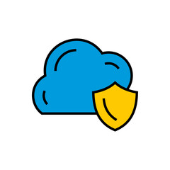 Data protection vector icon. Cloud with shield. Cyber security icon.