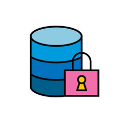 Data protection vector icon. Database with lock. Cyber security icon.