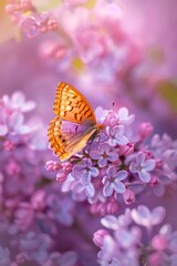 Obraz premium Spring's Symphony: The Harmonious Encounter of a Butterfly with the Sweet-Scented Lilac Blooms
