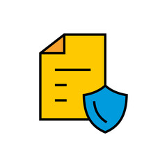Data protection vector icon. Document with shield. Cyber security icon.