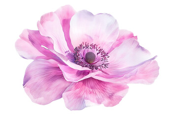Soft Pink Anemone Watercolor, Delicate - Isolated on Transparent White Background PNG

