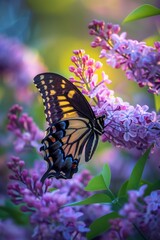 A Springtime Marvel: Witnessing the Graceful Rest of a Butterfly on a Flourishing Lilac Bush