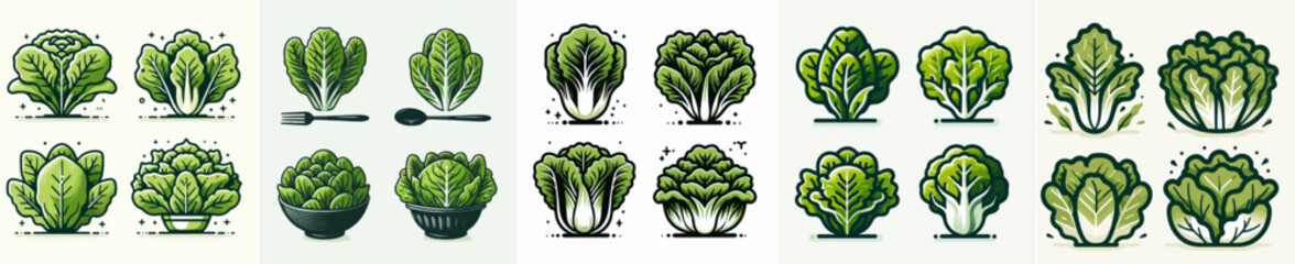 Vector set of lettuce with flat design style - obrazy, fototapety, plakaty