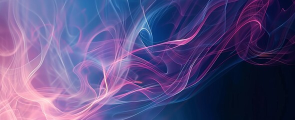 Neon waves of light create a cosmic flow over a digital silk texture, blending blue and magenta in a radiant, flowing abstract. - obrazy, fototapety, plakaty