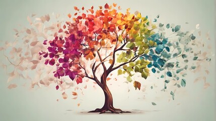 Colorful tree with leaves on hanging branches illustration background. abstract wallpaper. Flower tree with multicolored leaves. Wallpaper background.