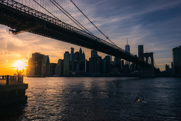 Downtown sunset from Brooklyn in New York City (USA)