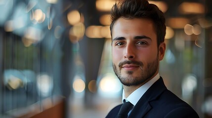 Confident and successful young businessman in a suit and tie looking at the camera.