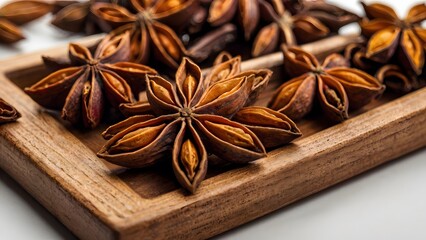 Star Anise on Wooden Tray Close-Up