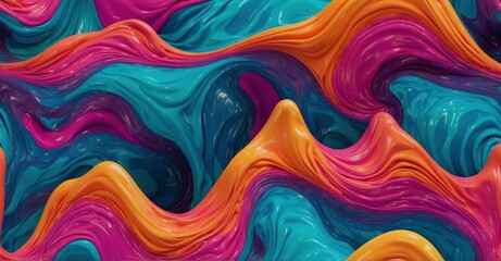 Vibrant 3D fluidity Neon liquid shapes undulate in waves, providing a striking visual backdrop with dynamic depth.